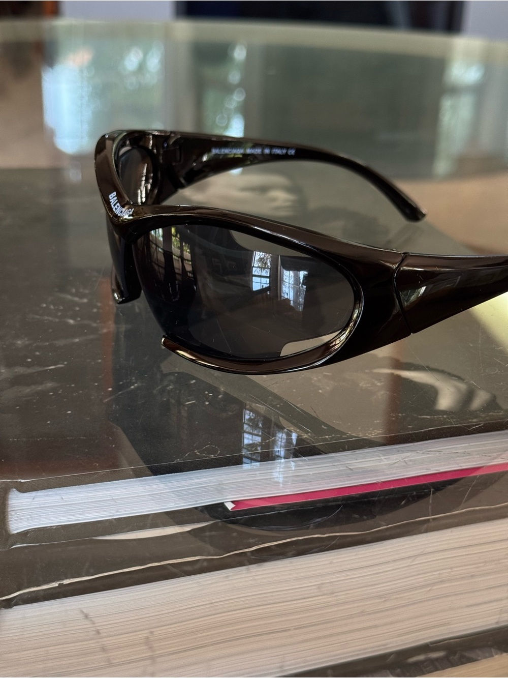 Balenciaga BB0318S Glossy Black Curved Shield Sunglasses - Picture 3 of 10